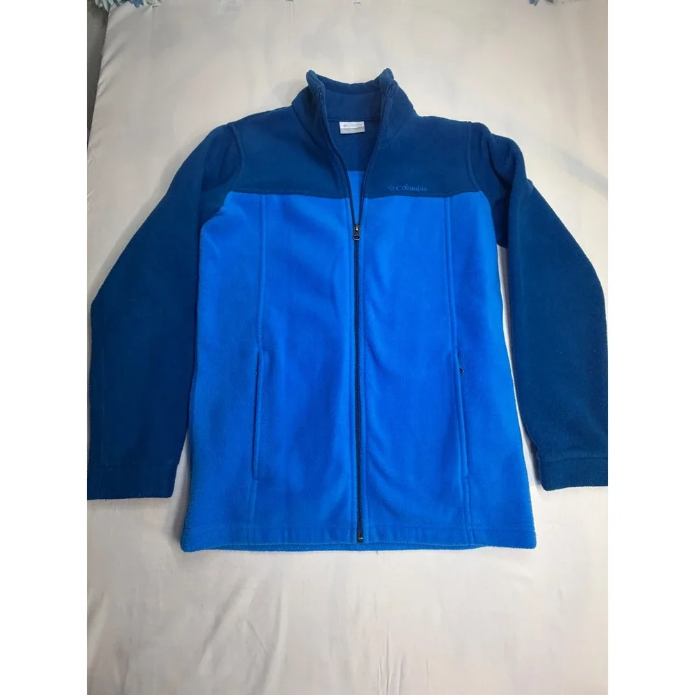 Columbia Boys Blue Full Zip Fleece Jacket Colorblock Size L 14/16 Outdoor